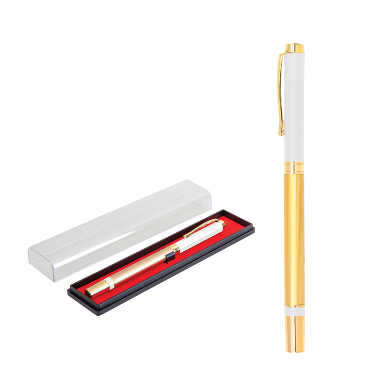 Ucuz Toptan Promosyon 1101-KR Beyaz Metal Roller Kalem Seti Modeli - 2
