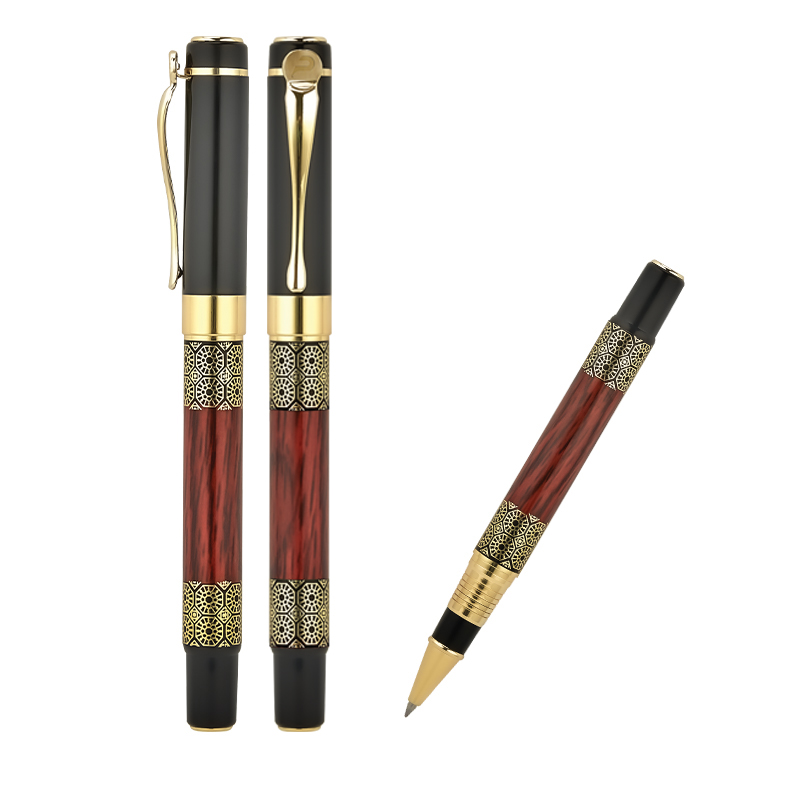 Ucuz Toptan Promosyon 1217-R Siyah-Gold Metal Roller Kalem Modeli - 2