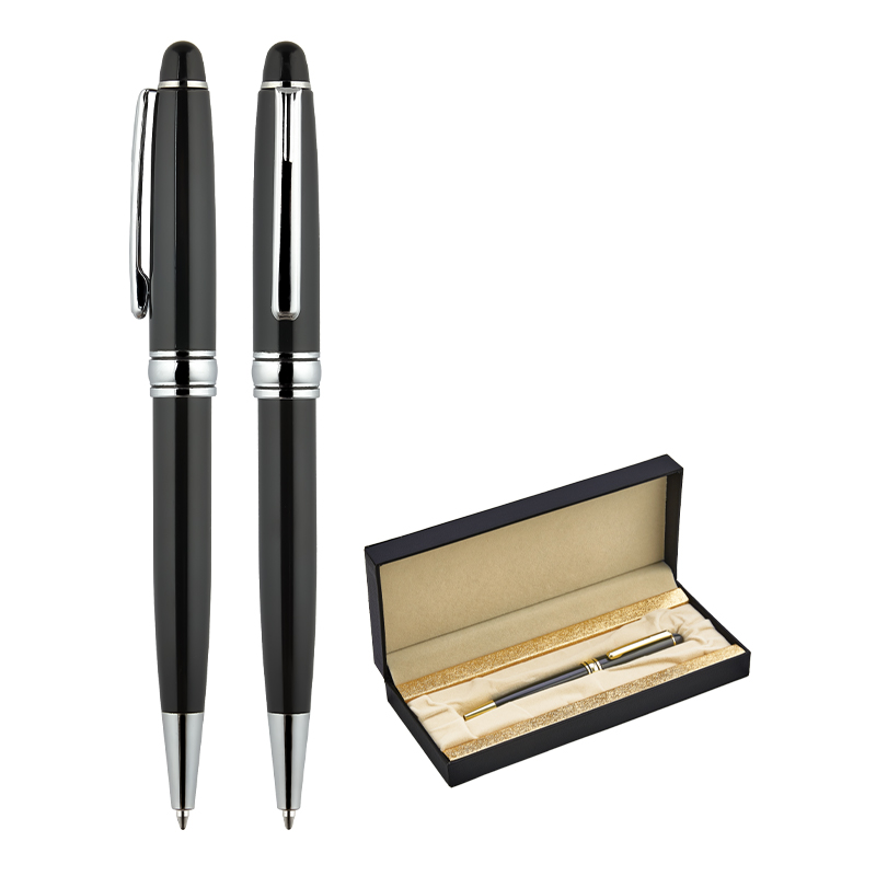 Ucuz Toptan Promosyon 1218-KT Siyah-Silver Metal Tükenmez Kalem Seti Modeli - 2