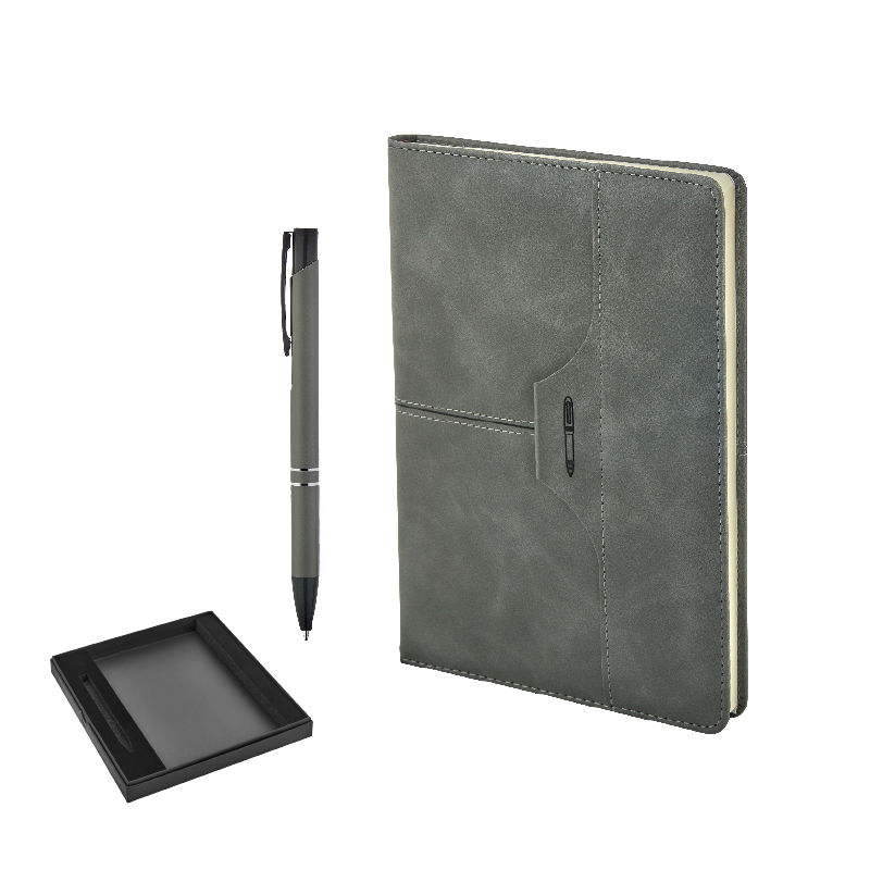 Ucuz Toptan Promosyon 2430-K Gri Kalem & Defter Set Modeli - 2