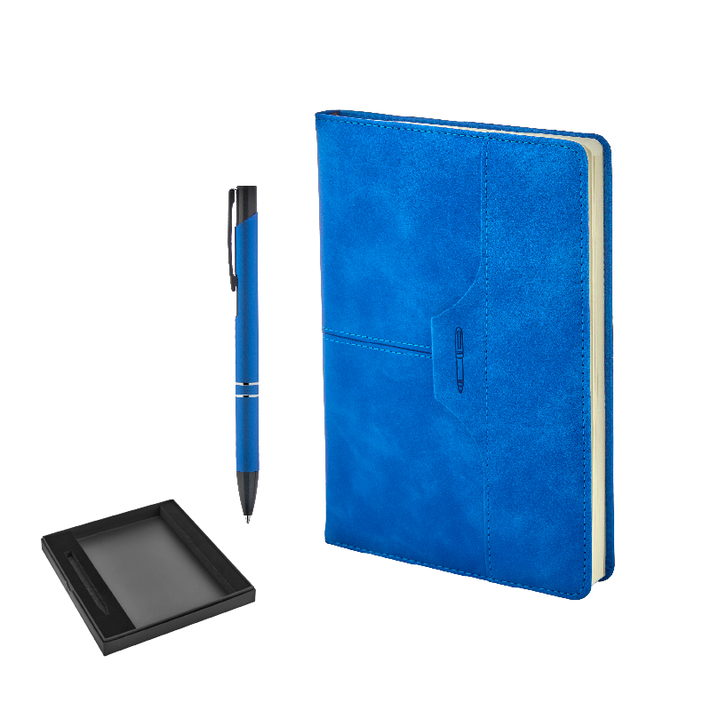 Ucuz Toptan Promosyon 2430-K Mavi Kalem & Defter Set Modeli - 2