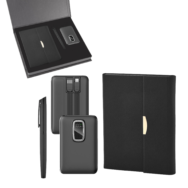 Toptan Promosyon 5072 Siyah Defter & Kalem & Powerbank Set Modelleri