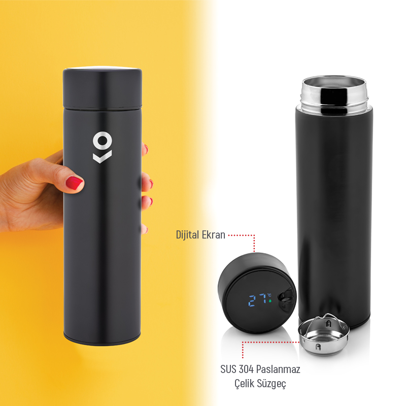 Ucuz Toptan Promosyon 5338 Beyaz Dijital Süzgeçli Termos / 450 ml Modeli - 3