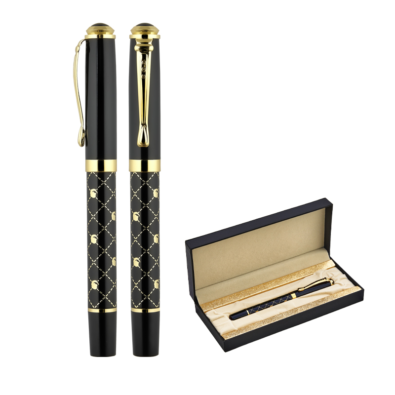 Toptan Promosyon 656-KR Siyah-Gold Metal Roller Kalem Seti Modelleri