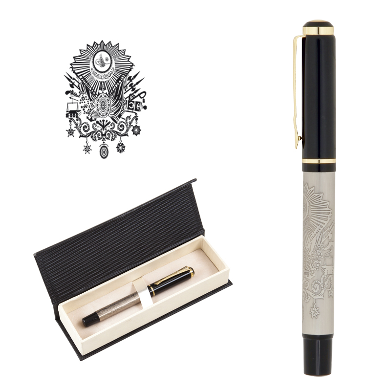 Ucuz Toptan Promosyon 661-KR Tuğra Kabartma Figürlü Metal Roller Kalem Seti Modeli - 2