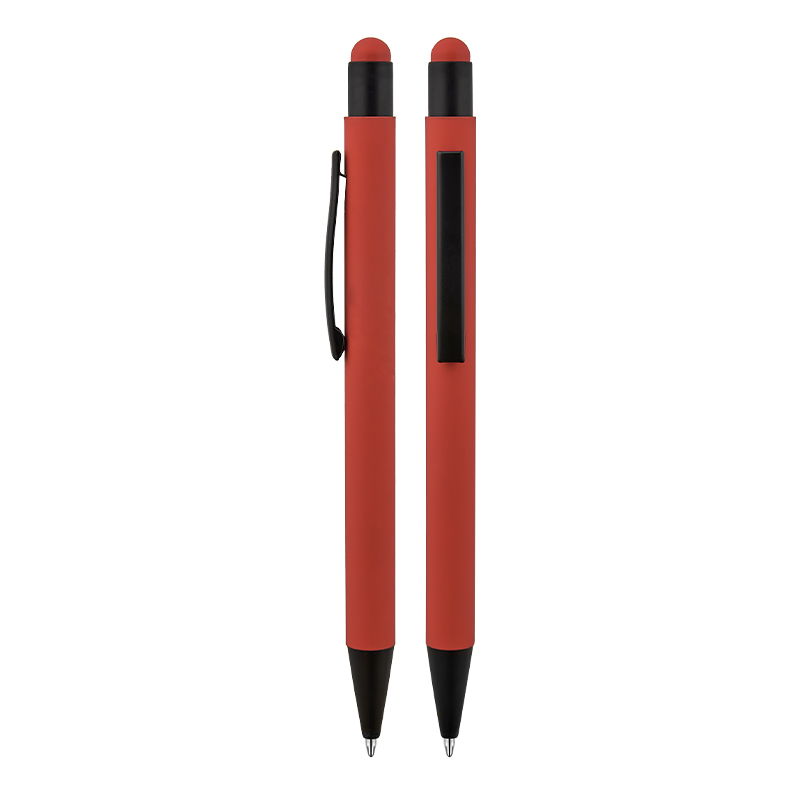 1027 Kırmızı Metal Tükenmez Touchpen Rubber Gövde Kalem - Sadıç Promosyon