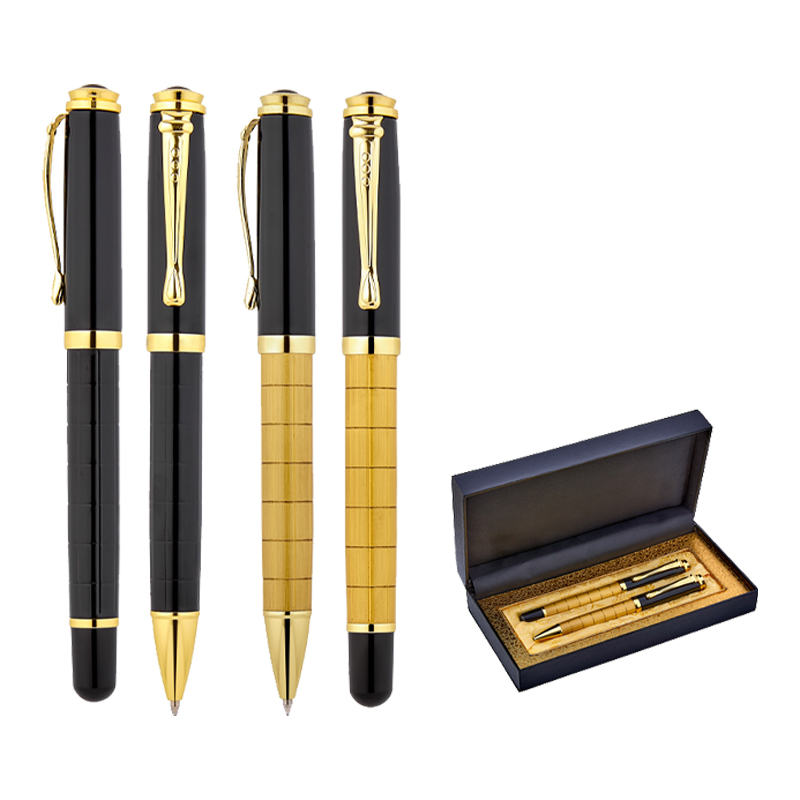 Ucuz Toptan Promosyon 1214-RT Gold Metal Roller & Tükenmez Kalem Seti Modeli - 2