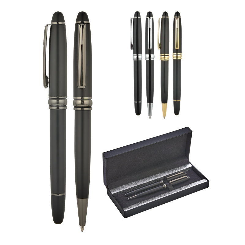Ucuz Toptan Promosyon 1218-RT Siyah-Gold Metal Roller & Tükenmez Kalem Seti Modeli - 2