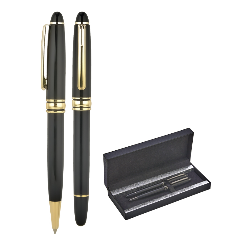 1218-RT Siyah-Gold Metal Roller & Tükenmez Kalem Seti - Sadıç Promosyon