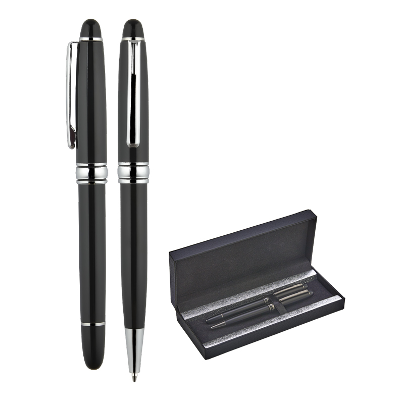 1218-RT Siyah-Silver Metal Roller & Tükenmez Kalem Seti - Sadıç Promosyon