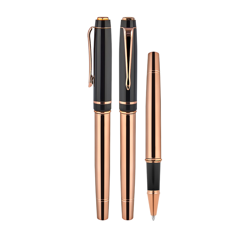 1219-R Rose Gold-Siyah Metal Roller Kalem - Sadıç Promosyon