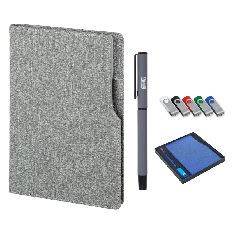 2320-K Gri Defter & Kalem & Usb Set - Sadıç Promosyon
