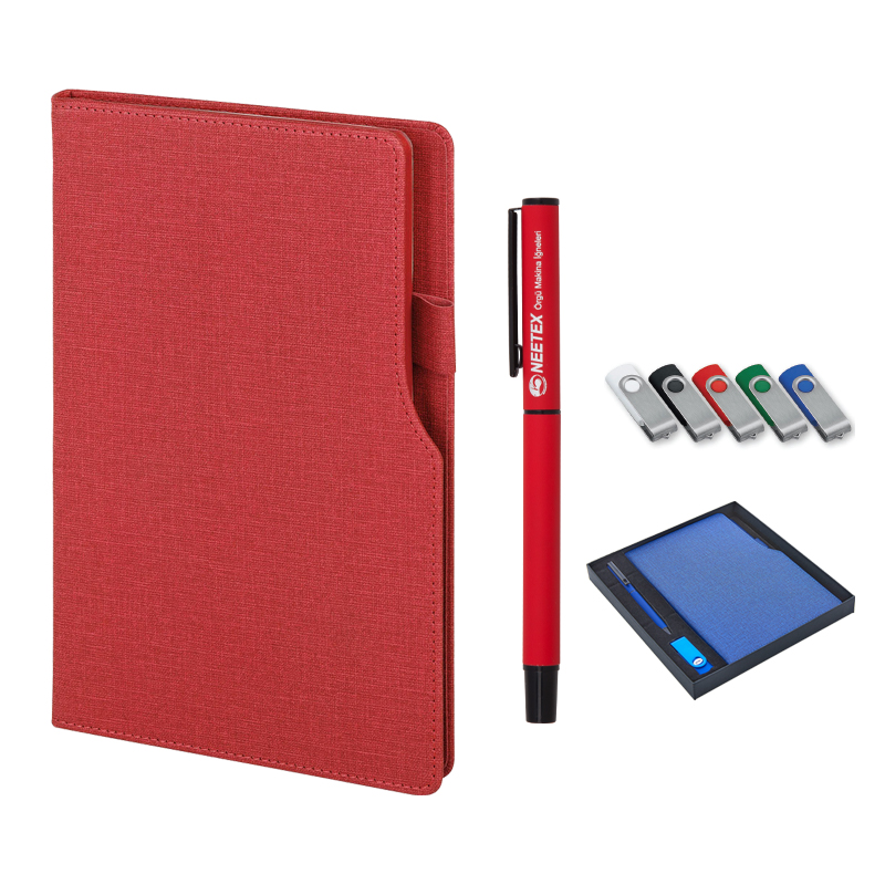 Toptan Promosyon 2320-K Kırmızı Defter & Kalem & Usb Set Modelleri
