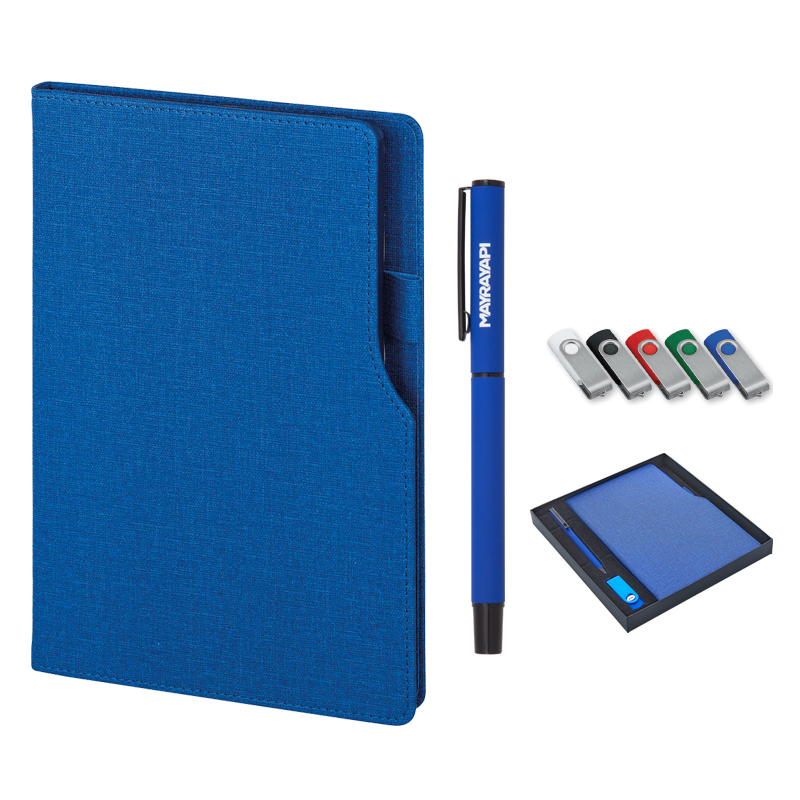2320-K Lacivert Defter & Kalem & Usb Set - Sadıç Promosyon