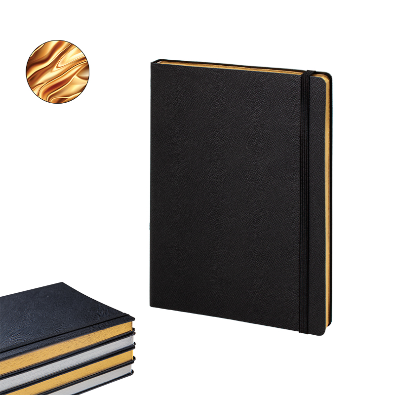 2730 Siyah-Altın Varak 15 x 21 Termo Deri̇ Defter (Ivory Kağıt) - Sadıç Promosyon