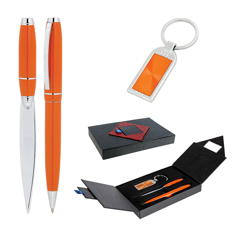 Toptan Promosyon 310 Turuncu Kalem & Anahtarlık & Zarf Açacağı Set Modelleri