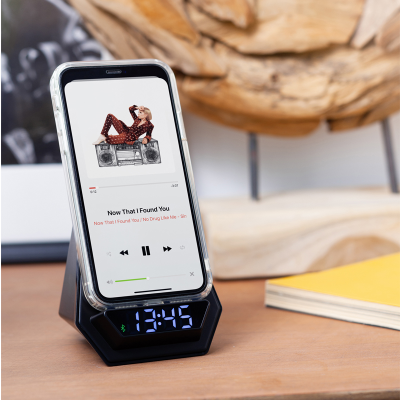 4240 Siyah Wireless Şarj & Hoparlör & Dijital Saat - Sadıç Promosyon