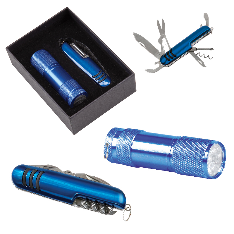 5041 Mavi 7 Fonksiyonlu Çakı – Led Elfenerli Set - Sadıç Promosyon