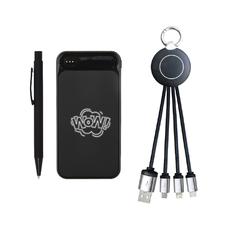 Toptan Promosyon 5065 Siyah Kalem & Powerbank & Anahtarlık Set Modelleri