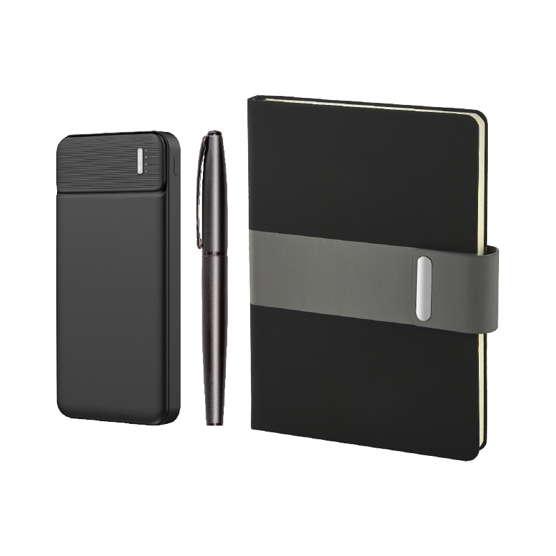 Ucuz Toptan Promosyon 5070 Siyah Defter & Kalem & Powerbank Set Modeli - 3