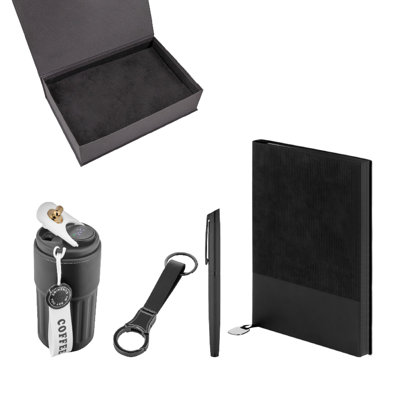 5079 Siyah Kalem & Defter & Anahtarlık & Termos Set - Sadıç Promosyon