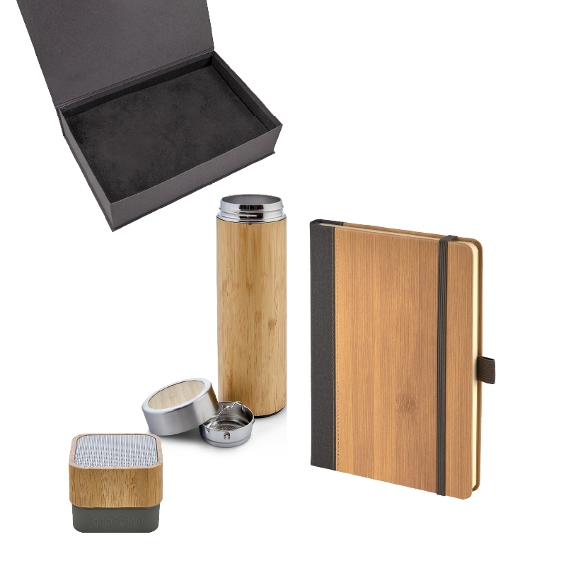 5080 Bambu Defter & Hoparlör & Termos Set - Sadıç Promosyon