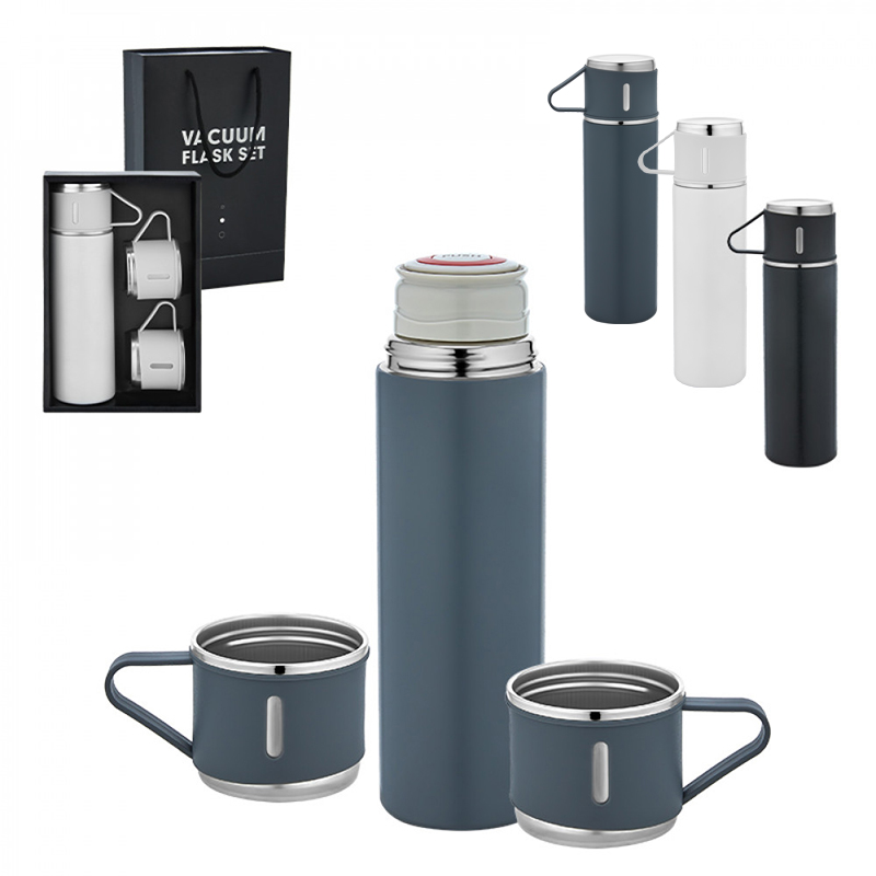 Ucuz Toptan Promosyon 5337 Siyah Çelik 3’lü Termos Set / 500 ml Modeli - 2
