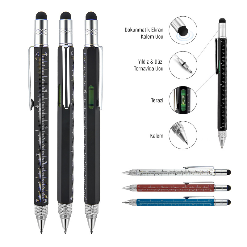 Ucuz Toptan Promosyon 652 Siyah Metal Su Terazili – Tornavidalı Touchpen Kalem Modeli - 2