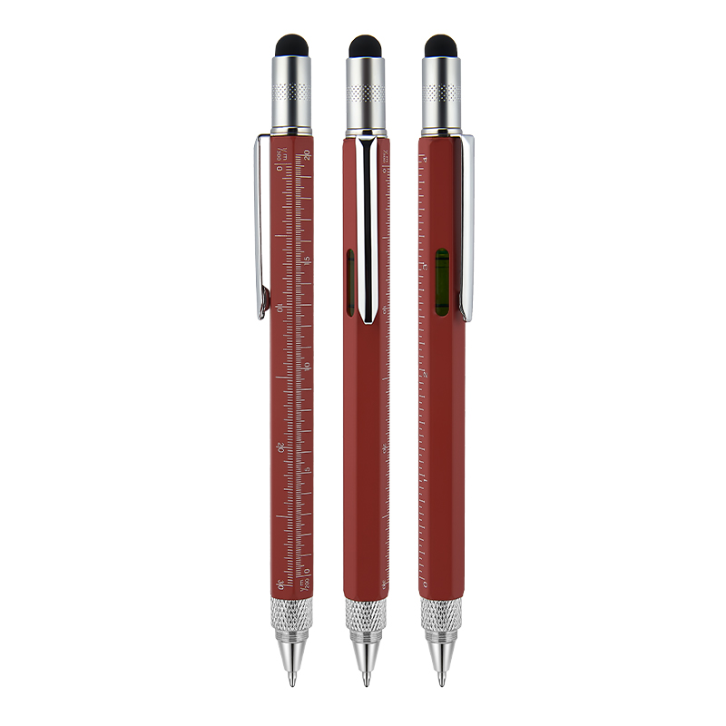 Toptan Promosyon 652 Kırmızı Metal Su Terazili – Tornavidalı Touchpen Kalem Modelleri