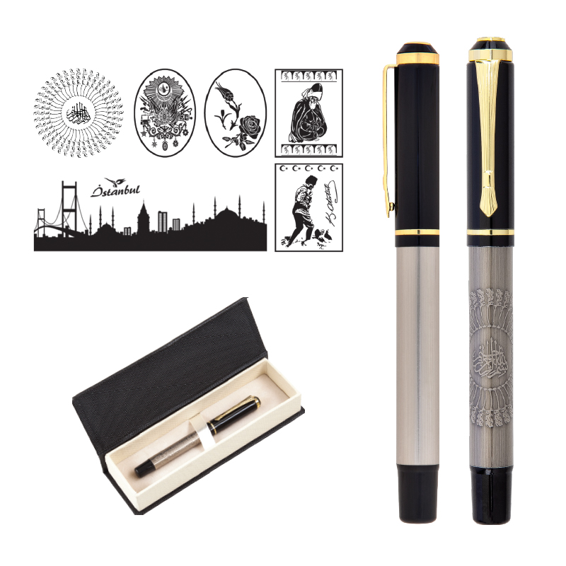 Ucuz Toptan Promosyon 661-KR İstanbul Kabartma Figürlü Metal Roller Kalem Seti Modeli - 2