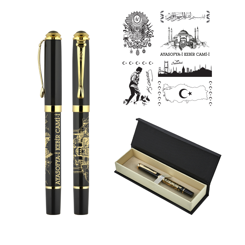 Ucuz Toptan Promosyon 685-KR İstanbul Kabartma Figürlü Metal Roller Kalem Seti Modeli - 2