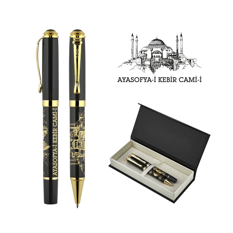 685-RT Ayasofya Kabartma Figürlü Metal Roller & Tükenmez Kalem Seti - Sadıç Promosyon
