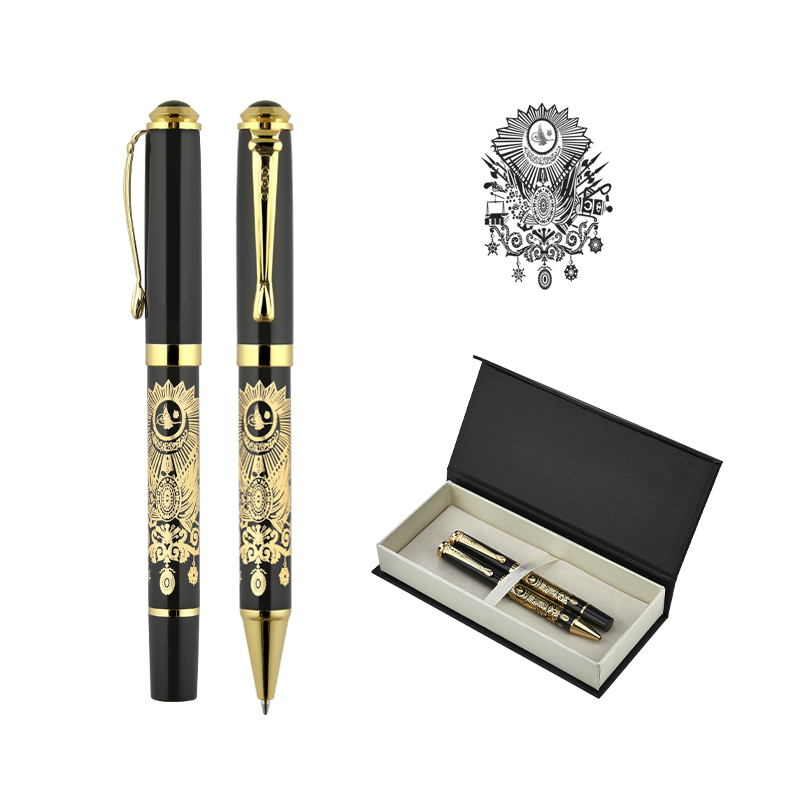 685-RT Tuğra Kabartma Figürlü Metal Roller & Tükenmez Kalem Seti - Sadıç Promosyon