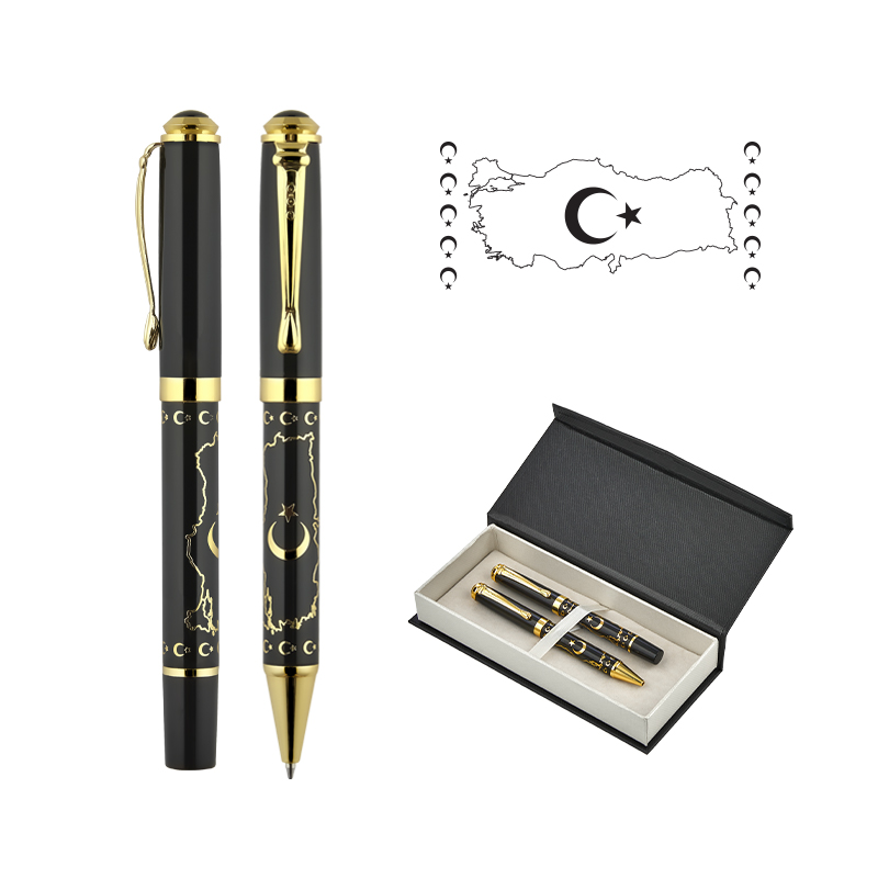 685-RT Türkiye Kabartma Figürlü Metal Roller & Tükenmez Kalem Seti - Sadıç Promosyon