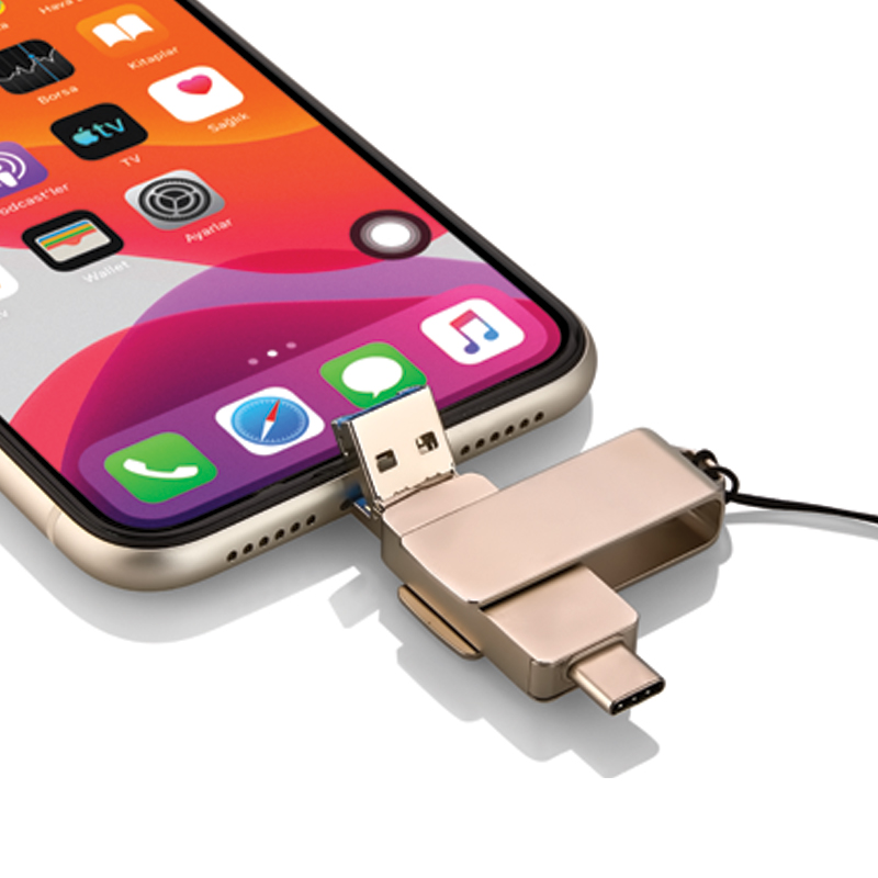 Ucuz Toptan Promosyon F-202-64 Silver 64 GB OTG Usb Bellek Modeli - 4