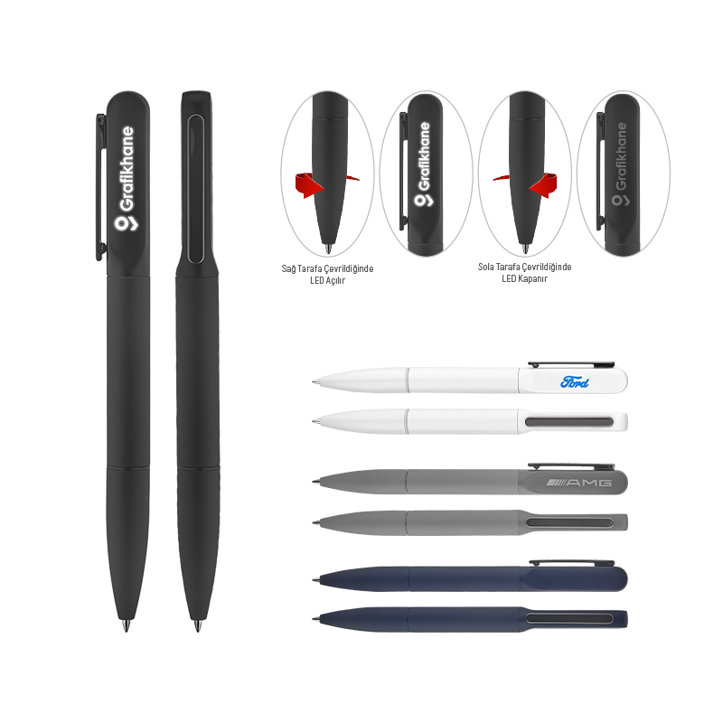 Ucuz Toptan Promosyon 1250 Lacivert Işıklı Metal Tükenmez Kalem Modeli - 2