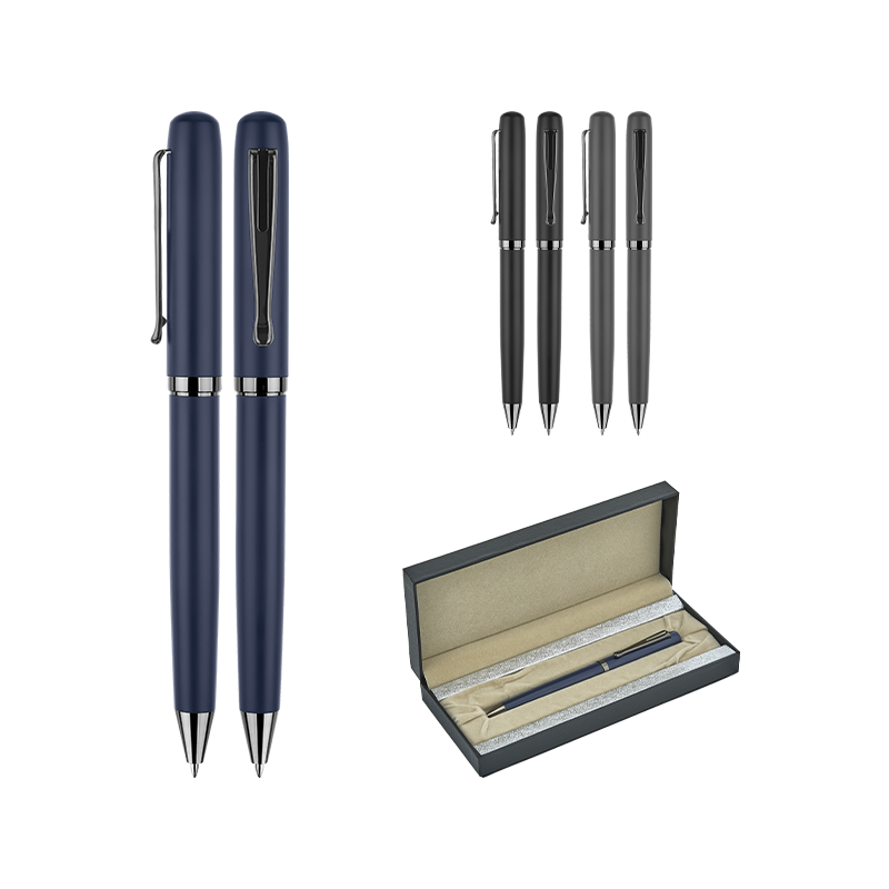 Ucuz Toptan Promosyon 1253-KT Lacivert Metal Tükenmez Kalem Seti Modeli - 2
