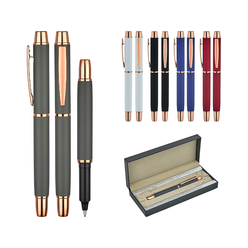 Ucuz Toptan Promosyon 1256-KR Füme Metal Roller & Tükenmez Kalem Seti Modeli - 2
