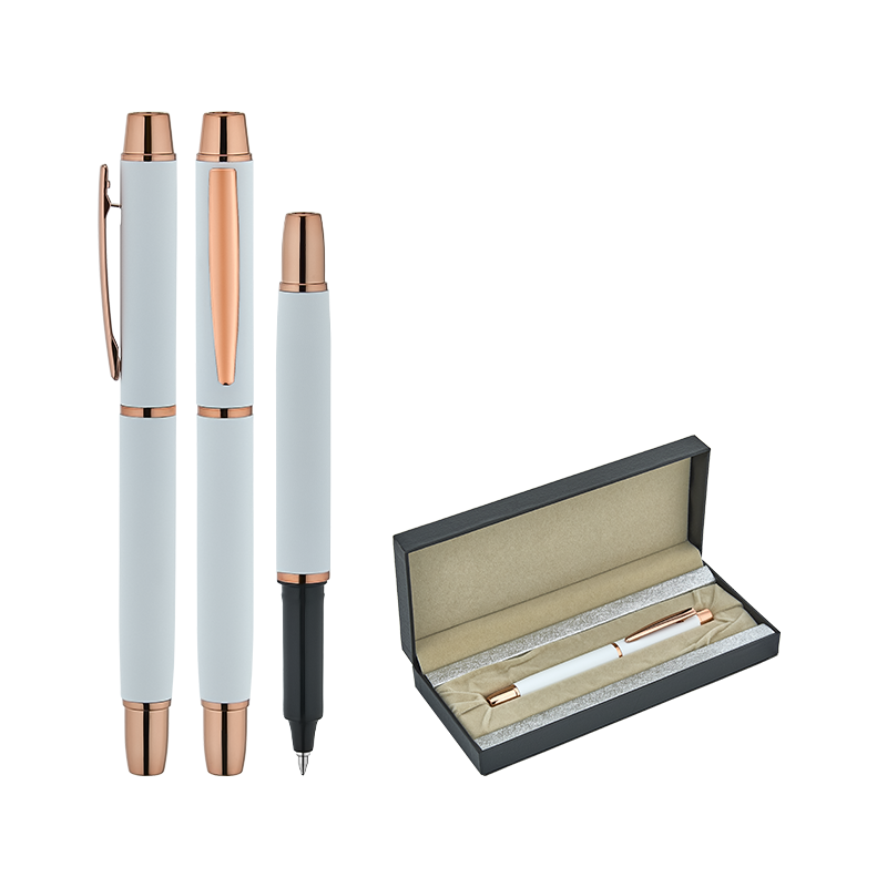 1256-KR Beyaz Metal Roller & Tükenmez Kalem Seti - Sadıç Promosyon