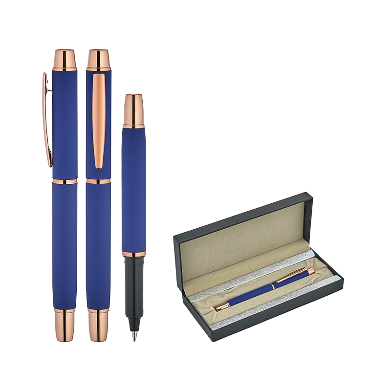 1256-KR Lacivert Metal Roller & Tükenmez Kalem Seti - Sadıç Promosyon